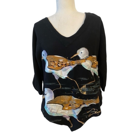Cottonways Handpainted Sanderling Bird Print Cotton Gauze Blouse - Picture 2 of 8